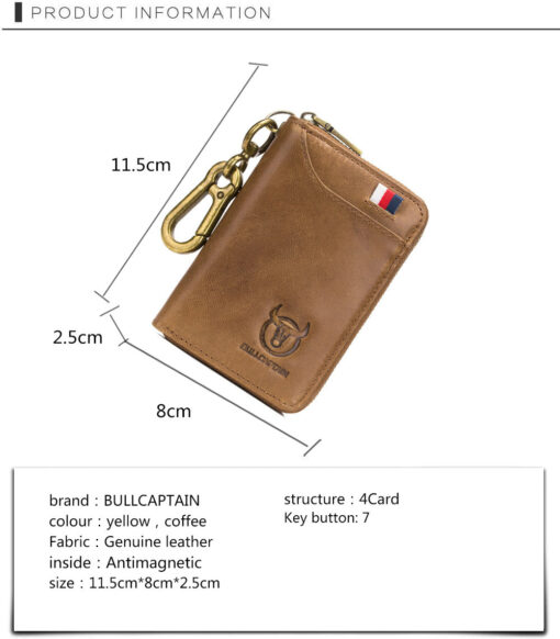 Bullcaptain Men Genuine Leather RFID Blocking 4 Card Holder Zipper Wallet and Key Case - Image 24