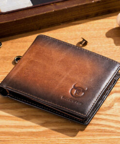 BULLCAPTAIN Men Genuine Leather Vintager RFID Blocking Anti-theft Wallet