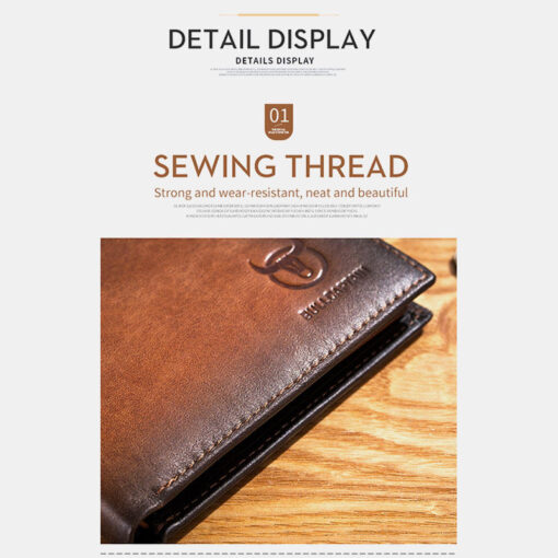 BULLCAPTAIN Men Genuine Leather Vintager RFID Blocking Anti-theft Wallet - Image 6