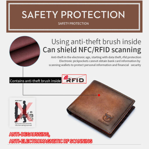 BULLCAPTAIN Men Genuine Leather Vintager RFID Blocking Anti-theft Wallet - Image 7