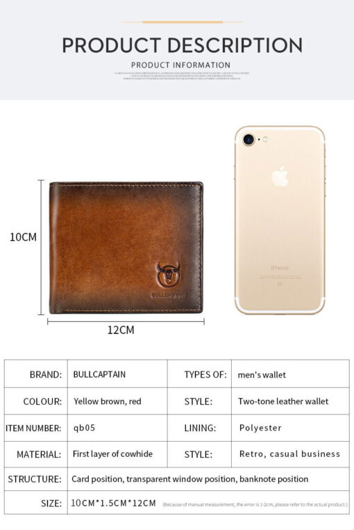 BULLCAPTAIN Men Genuine Leather Vintager RFID Blocking Anti-theft Wallet - Image 11