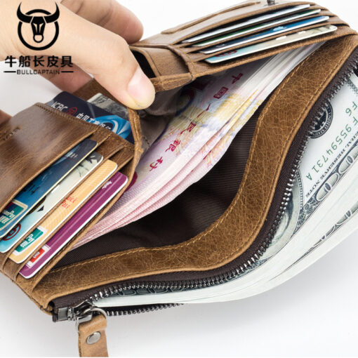Bull Captain Vintage Men Wallet Leather Short Purse Coin Pocket - Image 2