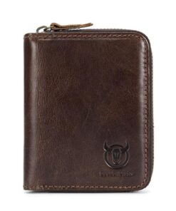 Bullcaptain Men RFID Blocking Secure Antimagnetic Genuine Leather 10 Card Slots Coin Bag Wallet