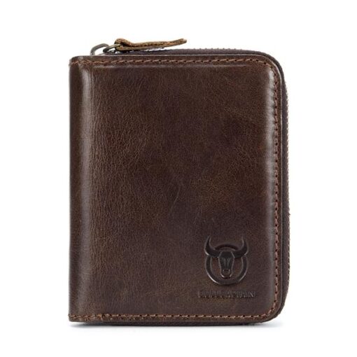 Bullcaptain Men RFID Blocking Secure Antimagnetic Genuine Leather 10 Card Slots Coin Bag Wallet