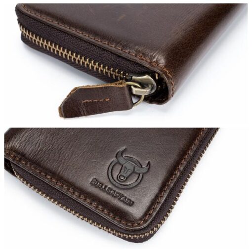 Bullcaptain Men RFID Blocking Secure Antimagnetic Genuine Leather 10 Card Slots Coin Bag Wallet - Image 8