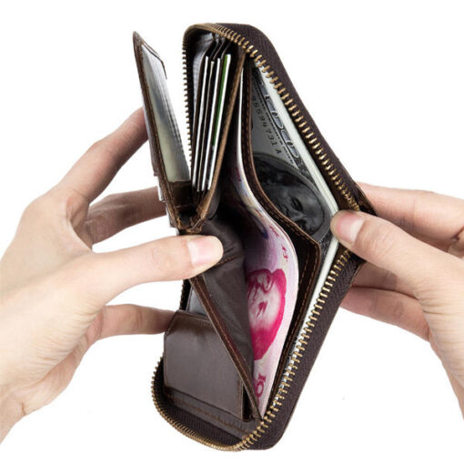 Bullcaptain Men RFID Blocking Secure Antimagnetic Genuine Leather 10 Card Slots Coin Bag Wallet - Image 12