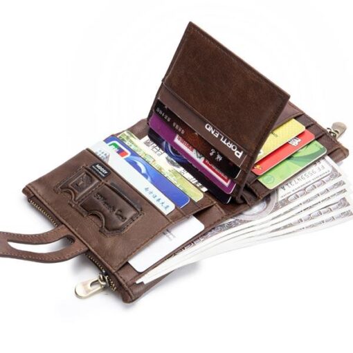 Bullcaptain RFID Antimagnetic Vintage Genuine Leather 14 Card Slots Coin Bag Wallet - Image 5