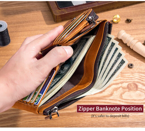Bullcaptain Men Detachable Zipper Purse Genuine Leather Wallet QB050 Retro Fashion - Image 5