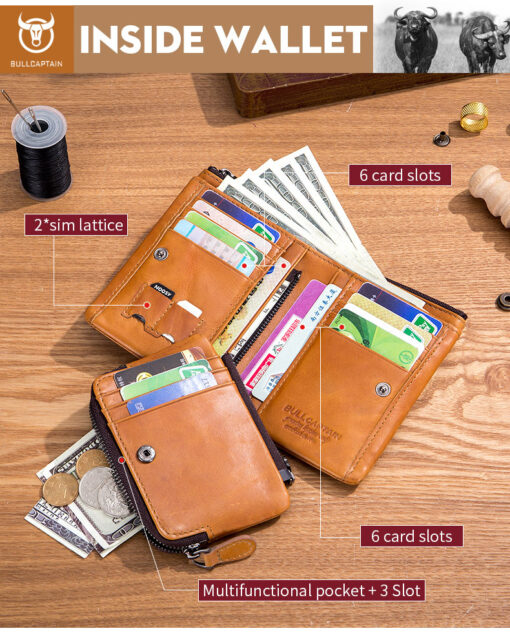 Bullcaptain Men Detachable Zipper Purse Genuine Leather Wallet QB050 Retro Fashion - Image 6