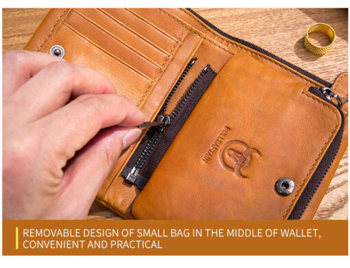 Bullcaptain Men Detachable Zipper Purse Genuine Leather Wallet QB050 Retro Fashion - Image 11