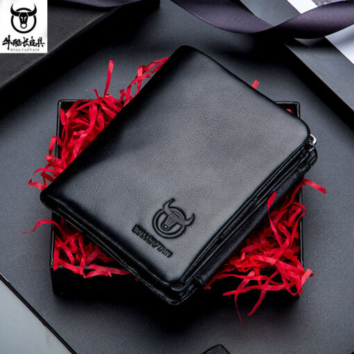Bull Captain RFID Leather Men's Wallet Trifold with Coin Pocket Business Purse - Image 3