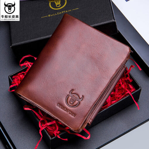 Bull Captain RFID Leather Men's Wallet Trifold with Coin Pocket Business Purse - Image 4