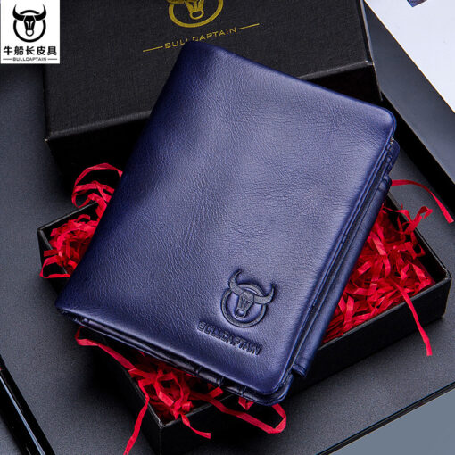 Bull Captain RFID Leather Men's Wallet Trifold with Coin Pocket Business Purse - Image 5