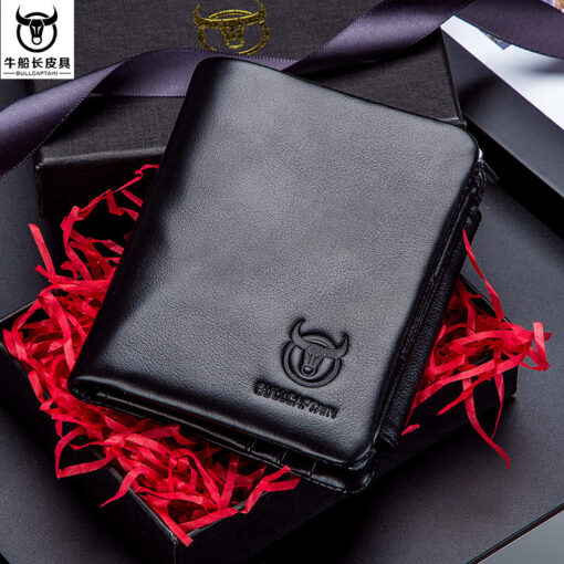 Bull Captain RFID Leather Men's Wallet Trifold with Coin Pocket Business Purse - Image 6