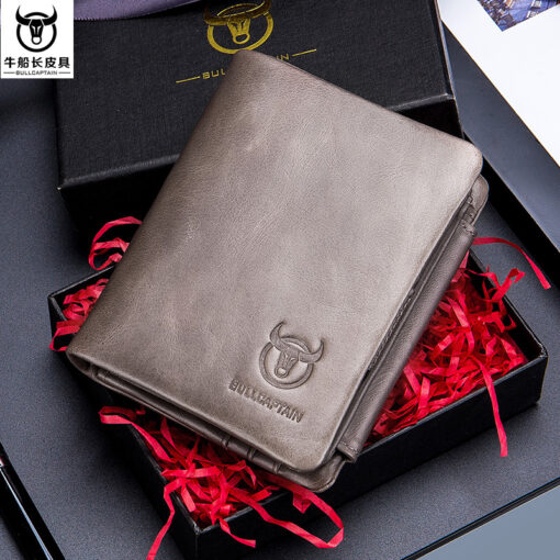 Bull Captain RFID Leather Men's Wallet Trifold with Coin Pocket Business Purse - Image 7