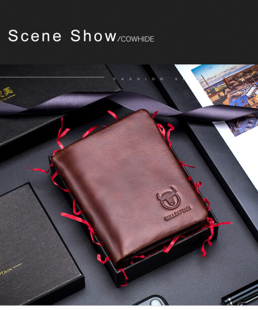 Bull Captain RFID Leather Men's Wallet Trifold with Coin Pocket Business Purse - Image 9