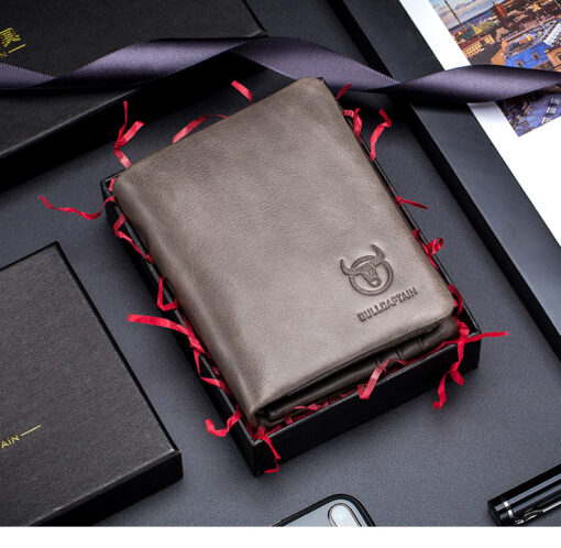 Bull Captain RFID Leather Men's Wallet Trifold with Coin Pocket Business Purse - Image 11