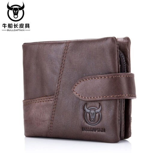 Bullcaptain Men Detachable Zipper Purse Genuine Leather Wallet Q806 10 Card position - Image 2