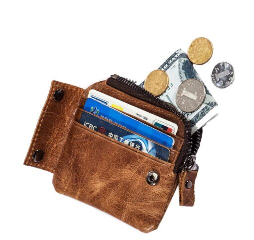 Bullcaptain Men Detachable Zipper Purse Genuine Leather Wallet Q806 10 Card position - Image 3