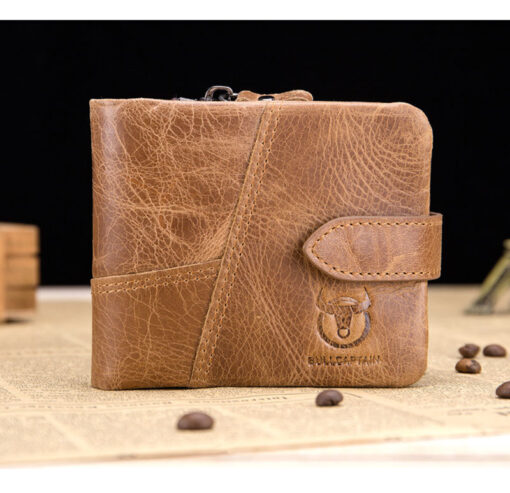 Bullcaptain Men Detachable Zipper Purse Genuine Leather Wallet Q806 10 Card position - Image 6