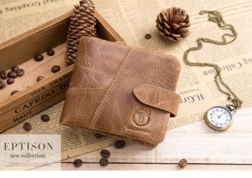 Bullcaptain Men Detachable Zipper Purse Genuine Leather Wallet Q806 10 Card position - Image 7