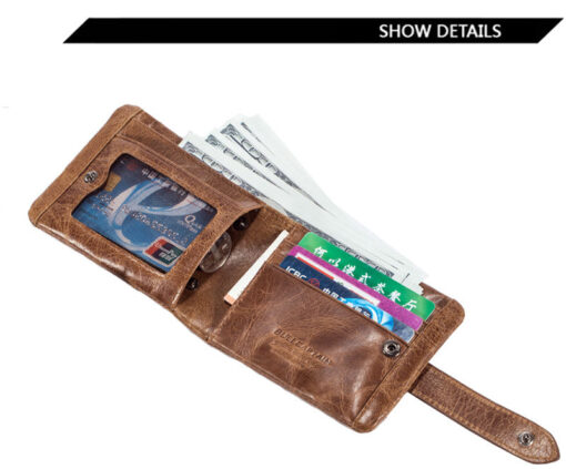 Bullcaptain Men Detachable Zipper Purse Genuine Leather Wallet Q806 10 Card position - Image 8