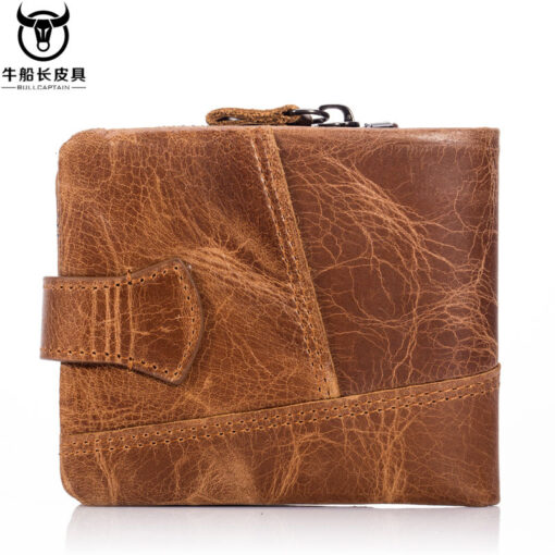 Bullcaptain Men Detachable Zipper Purse Genuine Leather Wallet Q806 10 Card position - Image 10