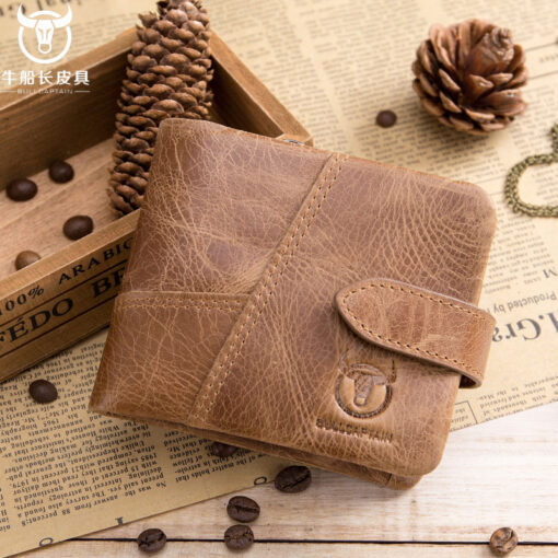 Bullcaptain Men Detachable Zipper Purse Genuine Leather Wallet Q806 10 Card position - Image 11