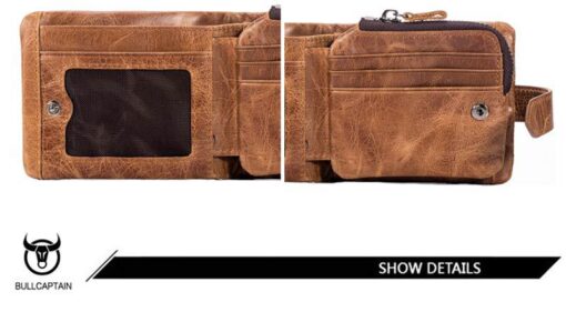 Bullcaptain Men Detachable Zipper Purse Genuine Leather Wallet Q806 10 Card position - Image 12