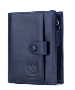Bullcaptain Men Cowhide Retro 10 Card Photo Slots Zipper Coin Bag Long Purse Short Wallet QB038