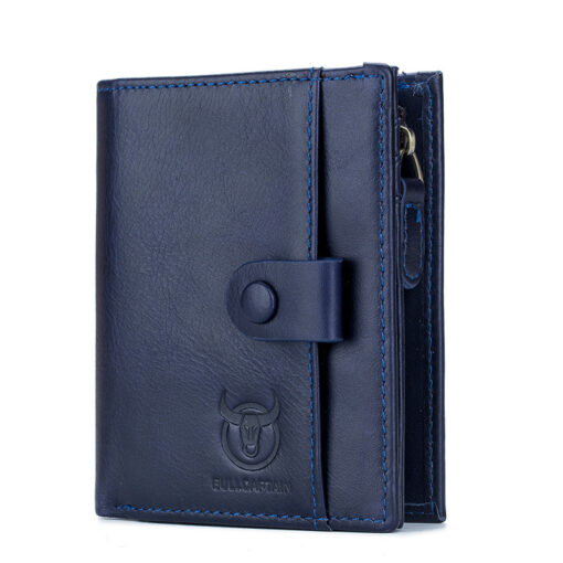 Bullcaptain Men Cowhide Retro 10 Card Photo Slots Zipper Coin Bag Long Purse Short Wallet QB038