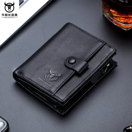 Bullcaptain Men Cowhide Retro 10 Card Photo Slots Zipper Coin Bag Long Purse Short Wallet QB038 - Image 3
