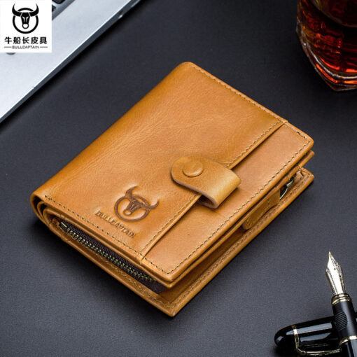 Bullcaptain Men Cowhide Retro 10 Card Photo Slots Zipper Coin Bag Long Purse Short Wallet QB038 - Image 4