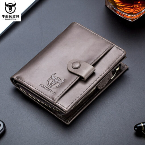 Bullcaptain Men Cowhide Retro 10 Card Photo Slots Zipper Coin Bag Long Purse Short Wallet QB038 - Image 5