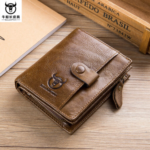 Bullcaptain Men Cowhide Retro 10 Card Photo Slots Zipper Coin Bag Long Purse Short Wallet QB038 - Image 6
