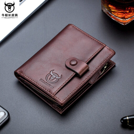 Bullcaptain Men Cowhide Retro 10 Card Photo Slots Zipper Coin Bag Long Purse Short Wallet QB038 - Image 7