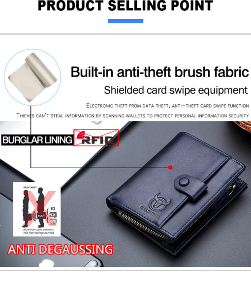Bullcaptain Men Cowhide Retro 10 Card Photo Slots Zipper Coin Bag Long Purse Short Wallet QB038 - Image 9