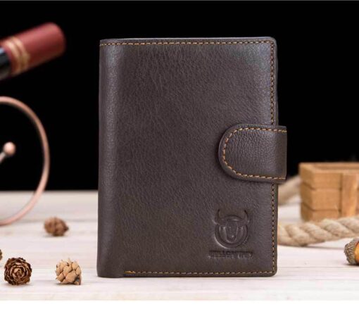 Bull Captain Leather Mens Wallets Vintage Coin Purse With 2 ID Window