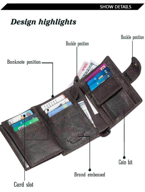 Bull Captain Leather Mens Wallets Vintage Coin Purse With 2 ID Window - Image 9