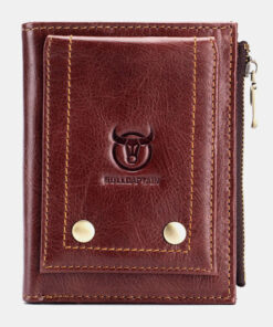 Bullcaptain Men Genuine Leather RFID Blocking Zipper Coin Wallet