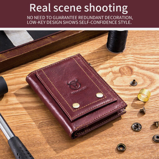 Bullcaptain Men Genuine Leather RFID Blocking Zipper Coin Wallet - Image 10