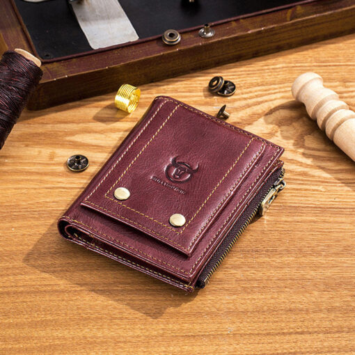 Bullcaptain Men Genuine Leather RFID Blocking Zipper Coin Wallet - Image 11