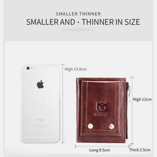 Bullcaptain Men Genuine Leather RFID Blocking Zipper Coin Wallet - Image 13