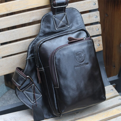 Bull Captain Men Bags Shoulder Leather Sling Cross Body Bag Chest Pack - Image 2