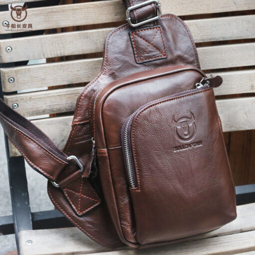 Bull Captain Men Bags Shoulder Leather Sling Cross Body Bag Chest Pack - Image 3