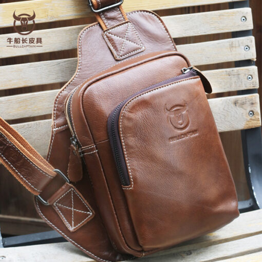 Bull Captain Men Bags Shoulder Leather Sling Cross Body Bag Chest Pack - Image 4