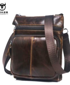 Bull captain Men's Cowhide Leather Messenger Bag Mini Shoulder Bag