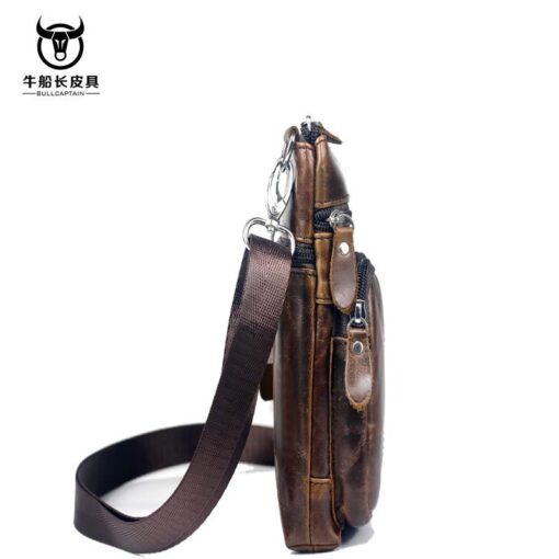 Bull captain Men's Cowhide Leather Messenger Bag Mini Shoulder Bag - Image 3