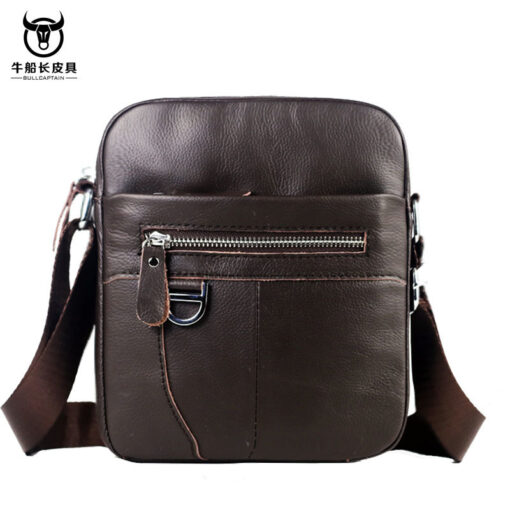 Bull Captain Genuine Leather Men Small Shoulder Messenger Bag Zipper - Image 2