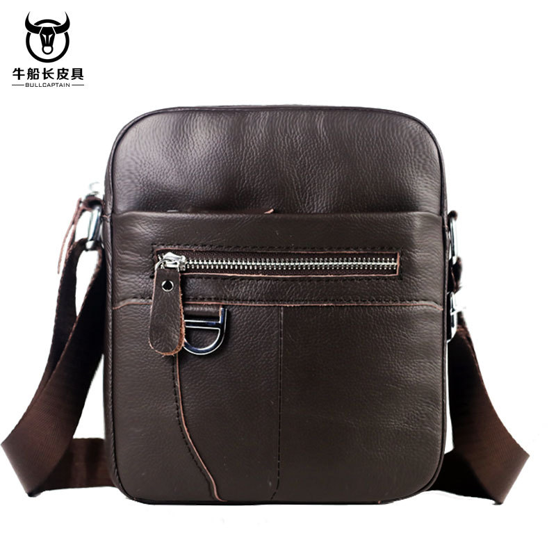 Bull Captain Genuine Leather Men Small Shoulder Messenger Bag Zipper ...